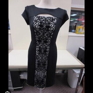 Sandra Darren Black Lace-Panel Midi Sheath Dress